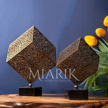 Miarik Design Dekoratif Kübik Lazer Küp Eskitme Altı 2'li Mermer Dekoratif Obje
