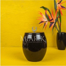 Miarik Design Dekoratif Sıyah Mermer Oval Çöp Kovası