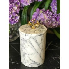 Miarik Design Dekoratif Leylak Mermer Çöp Kovası Gold Mercan Detaylı