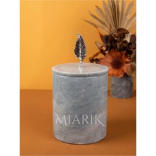 Miarik Design Dekoratif Gri Mermer Çöp Kovası Gümüş Yaprak Detaylı