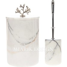 Miarik Design Dekoratif Mermer Çöp Kovası ve Tuvalet Fırçası