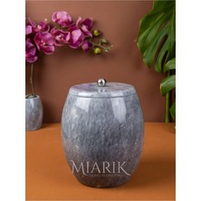 Miarik Design Dekoratif Gri Mermer Oval Çöp Kovası Krıstal Detaylı