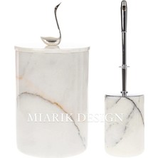Miarik Design Dekoratif Mermer Çöp Kovası ve Tuvalet Fırçası