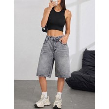 Wkm Kadın Relaxed Fit Asit Yıkama Denim Şort