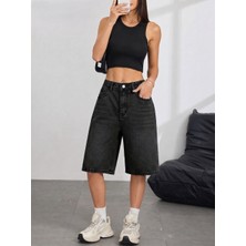 Wkm Kadın Relaxed Fit Asit Yıkama Denim Şort