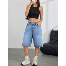Wkm Kadın Relaxed Fit Asit Yıkama Denim Şort
