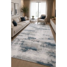 Modern Soyut Desenli Kaymaz Taban Yıkanabilir Salon Mutfak Koridor Halısı Gri Mavi Dekoratif Halı