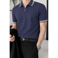 Tarz Cool Erkek Fermuar Yaka Triko Polo Tişört – Slim Fit Pamuklu Yazlık Triko