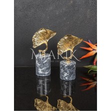 Miarik Design Dekoratif Bursa Siyahı Gri Mermer Kaideli 2 Li Gold Mantar Dekor