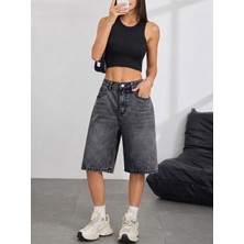 Wkm Kadın Relaxed Fit Asit Yıkama Denim Şort