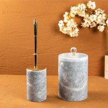 Miarik Design Dekoratif Gri Mermer Çöp Kovası ve Tuvalet Fırçası