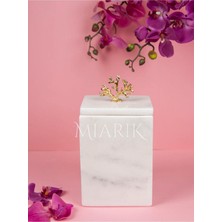 Miarik Design Dekoratif Beyaz Mermer Kare Çöp Kovası