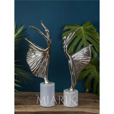 Miarik Design Dekoratif Beyaz Mermer Kaideli 2li Gümüş Balerin Dekor