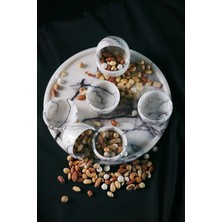 Miarik Design Dekoratif Leylak Renk Doğal Mermer Tepsi Servis Sunum Tabağı ve 6 Adet Çerezlik