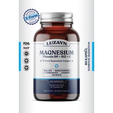 LUZAYN Magnezyum  (Bisglisinat, Sitrat, Malat, Taurat, L-Treonat) + B6, B12, C - Vit, D-3, Hyalüronik Asit
