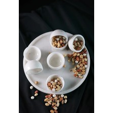Miarik Design Dekoratif Beyaz Renk Doğal Mermer Tepsi Servis Sunum Tabağı ve 6 Adet Çerezlik