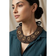 Petek Aksesuar Ahşap Boncuk Işlemeli Vintage Yaka Kolye