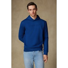 Abbate Hoodie Örme Kumaş Pamuklu Comfort Fit Saks Kapüşonlu Erkek Nakışlı Hoodie