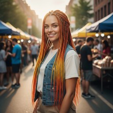 MiraLive Afrika Örgüsü ve Rasta Için Sentetik Ombreli Saç - Turuncu / Sarı / Hardal Sarısı