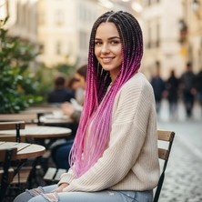 MiraLive Afrika Örgüsü ve Rasta Için Sentetik Ombreli Saç - Siyah / Açık Mor / Lila