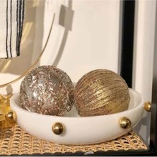 Miarik Design Dekoratıf Top Kulplu Beyaz Buyuk Mermer Kase