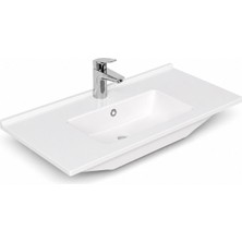Dura Sees Tezgah Üstü Slim Lavabo 80X46,5 cm Dolap Uyumlu Batarya Delikli Beyaz | 5820