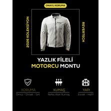 Revertech Beyaz Yazlık Fileli Motosiklet Montu Ce Korumalı Nefes Alan Hafif Mont + Buff ve Anahtarlık Hediyeli