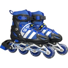 Brother Toys Çocuk Pateni Işıklı Çantalı Numara Ayarlanabilen Tek Sıra ve 2+1+1 Teker Paten Mavi Small 30-33