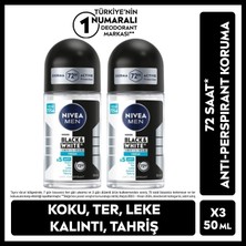 Nivea MEN Erkek Roll-on Deodorant Black&White Invisible Fresh 50ml, 72 Saat Anti-perspirant Koruma, X2 Adet