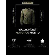 Revertech Haki Yeşil Yazlık Fileli Motosiklet Montu Ce Korumalı Nefes Alan Hafif Mont + Buff ve Anahtarlık Hediyeli