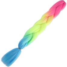 MiraLive Afrika Örgülük Ombreli Sentetik Saç 100 Gr. - Fuşya / Neon Sarı / Açık Mavi