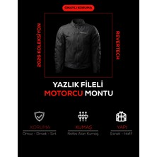 Siyah Yazlık Fileli Motosiklet Montu Korumalı Nefes Alan Hafif Mont + Buff ve Anahtarlık Hediyeli
