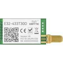Gollum Teknoloji Ebyte E32-433T30D-V8 30DBM 1W Lora Kablosuz Haberleşme Modülü - 433 Mhz Uart Seri Port Alıcı-Verici - Arduino ve Mikrodenetleyiciler Için 8000 Metre Ultra Uzun Menzilli Kablosuz Iletişim Kartı