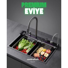 Control Mix 75X45 cm Premium Akıllı Dijital Teknolojik 7 Fonksiyonlu Ledli Eviye Paslanmaz Bal Petek Tasarımlı Mutfak Evyesi