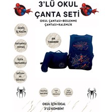 Örümcek Desenli Üçlü Erkek Çocuk Ilkokul  Okul Çantası + Termal Beslenme Çantası + Kalemlik
