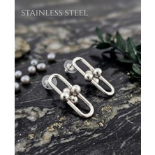 Stainless Steel Gümüş Renk Iç Içe Geçmeli Sallantılı Çelik Küpe