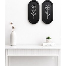 Numa Concept Salon Ofis Ve Antre İçin Minimalist Çizgisel Çiçek Temalı 2'li Lüks Duvar Dekoru (Mdf & Aynalı Pleksi)