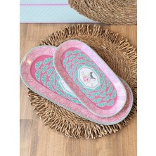 Rossev Porselen Sunum Tabak Oval 2'li Qush Pembe