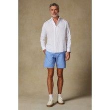 Abbate Sky Poplin Pamuklu Comfort Fit Koyu Mavi Erkek Çizgili Şort