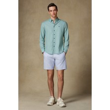 Abbate Sky Oxford Stretch Pamuk Karışımlı Comfort Fit Koyu Mavi Erkek Çizgili Şort