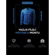 Revertech Mavi Yazlık Fileli Motosiklet Montu Ce Korumalı Nefes Alan Hafif Mont + Buff ve Anahtarlık Hediyeli
