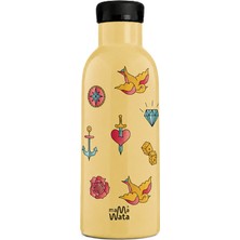 Mamawata Tattoo Pipetli Çocuk Termos Matara 470 ml Paslanmaz Çelik Sızdırmaz Yalıtımlı Suluk