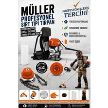 Pro Müller Alman Profesyonel Çelik Piston Sırt Tipi Benzinli Tırpan Ot Çalı Çim Biçme Makinesi + Canavar Başlık