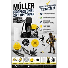 Pro Müller Alman Çelik Piston Quadron-S Benzinli Sırt Tipi Çim Çalı Ot Biçme Tırpan Makinesi Çapa Aparatlı