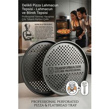 MidasTech Profesyonel Delikli Pizza Tepsisi 32 cm - Yanmaz Yapışmaz Çıtır Tabanlı Karbon Çelik Lahmacun