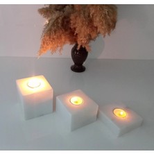 Miarik Design Beyaz Mermer Kare Mumluk Seti 3 Lü