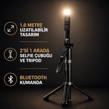 CoverZone 1.8m LED Işıklı Bluetooth Selfie Çubuğu Tripod Kablosuz Kumandalı Telefon Standı Dikey Çekim Destekli Canlı Yayın Vlog Video Fotoğraf Çekim Aparatı | Neepho NP-Z3S