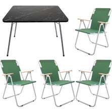 Bofigo 60X80 Granit Desenli Katlanır Masa Ahşap Metal Akrilik Kumaş 4 Kişilik Kamp Seti