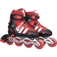 Brother Toys Çocuk Pateni Işıklı Çantalı Numara Ayarlanabilen Tek Sıra ve 2+1+1 Teker Paten Kırmızı Medium 34-37
