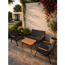 Dekoroom's Zen 2 1 1 Pofuduk Balkon Takımı, Bahçe Mobilyası, Sehpalı,Kumaş Rengi 02 Antrasit Ekoseli
